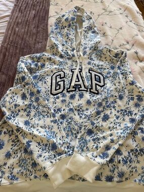 GAP Cream Hoodie with Blue Floral Print
